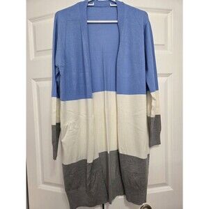 Color Block Duster Women's Open Front Cardigan, Blue/Cream/Gray, Large